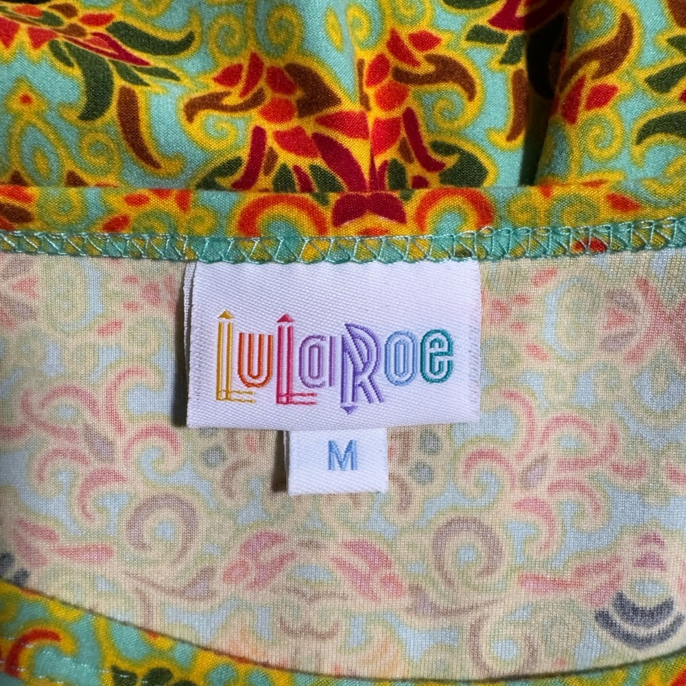 LuLaRoe IRMA Vibrant Yellow/ Multicolor Geometric Tunic High Low Hem Size Medium - Picture 7 of 8